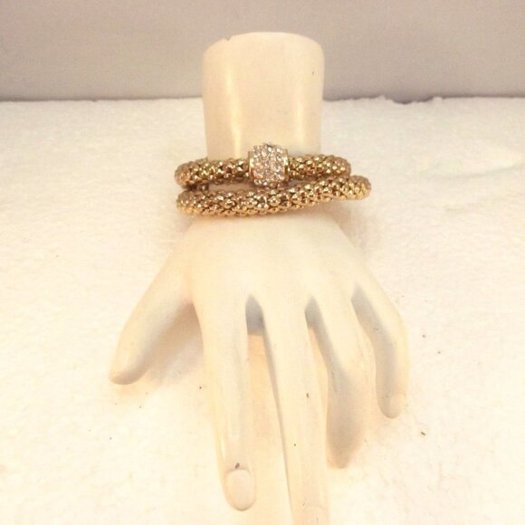 Gold Tone Stretch Metal Mesh Tube Rhinestone Bracelet 2 Piece Lot - Picture 8 of 15